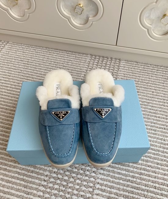 Prada Shearling Lined Platform Slip On Loafer Casual Shoes