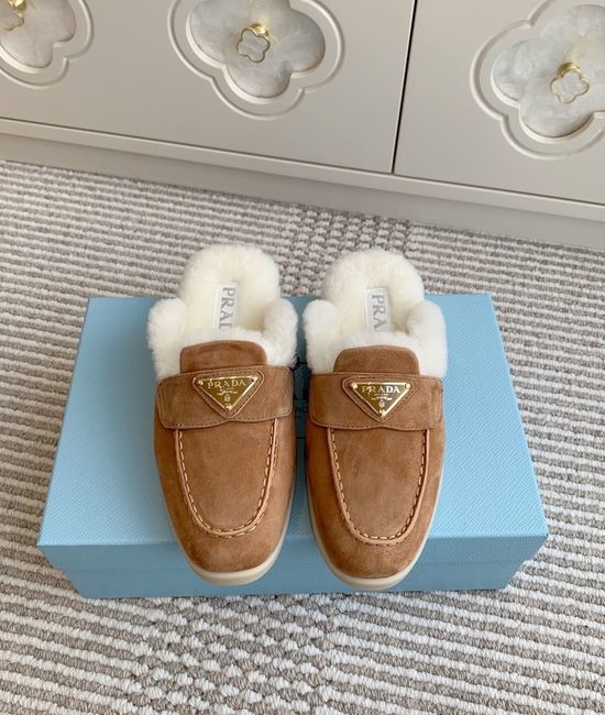 Prada Shearling Lined Platform Slip On Loafer Casual Shoes