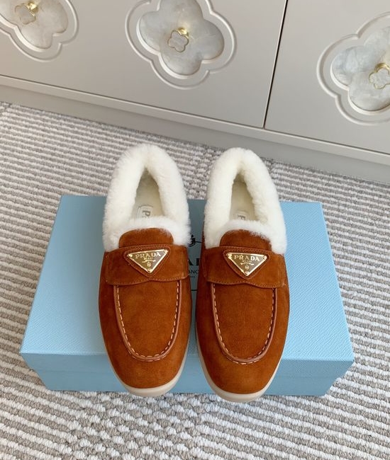 Prada Shearling Lined Platform Slip On Loafer Casual Shoes