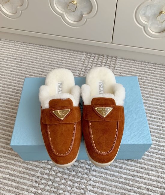 Prada Shearling Lined Platform Slip On Loafer Casual Shoes