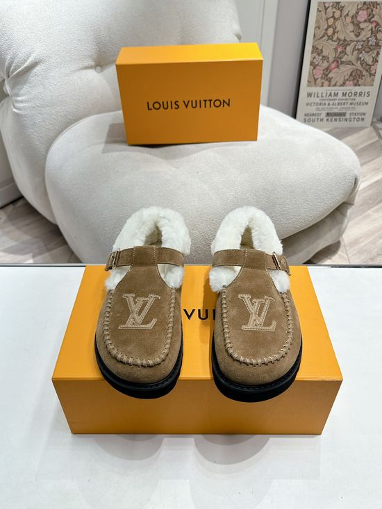 Louis Vuitton Premium Suede Leather Wool Lined Thick Sole Slippers