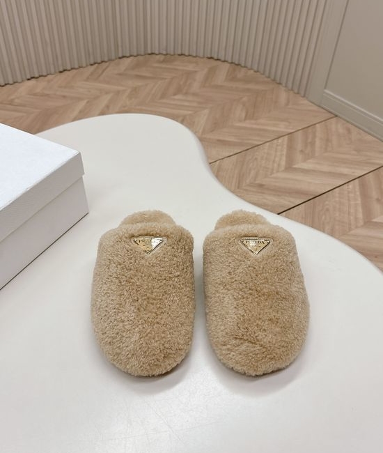 Prada Cozy Wool Slip On Slippers Soft Sole Comfortable Casual