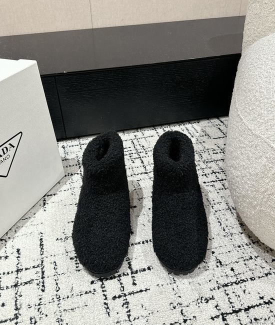 Prada Fuzzy Fleece Warm Snow Boots Comfortable Soft Sole