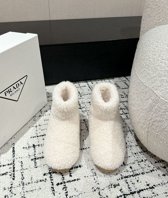 Prada Fuzzy Fleece Warm Snow Boots Comfortable Soft Sole