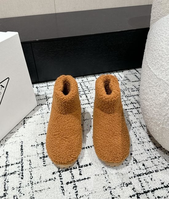 Prada Fuzzy Fleece Warm Snow Boots Comfortable Soft Sole