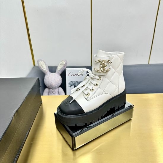 Chanel Pointed Toe Leather Ankle Boots Decorative Buckle Comfortable
