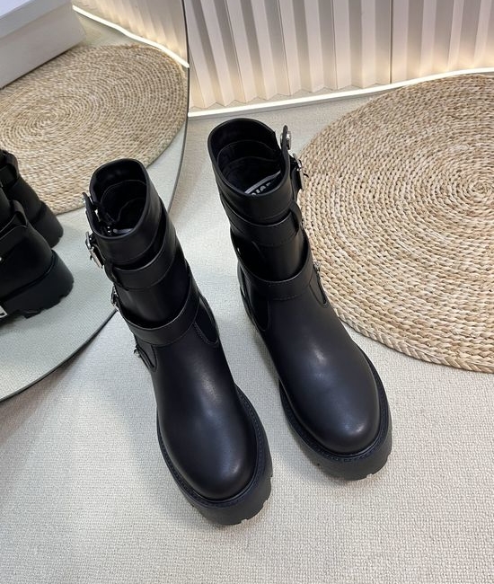 Christian Dior CD Chunky Platform Short Leather Biker Boots