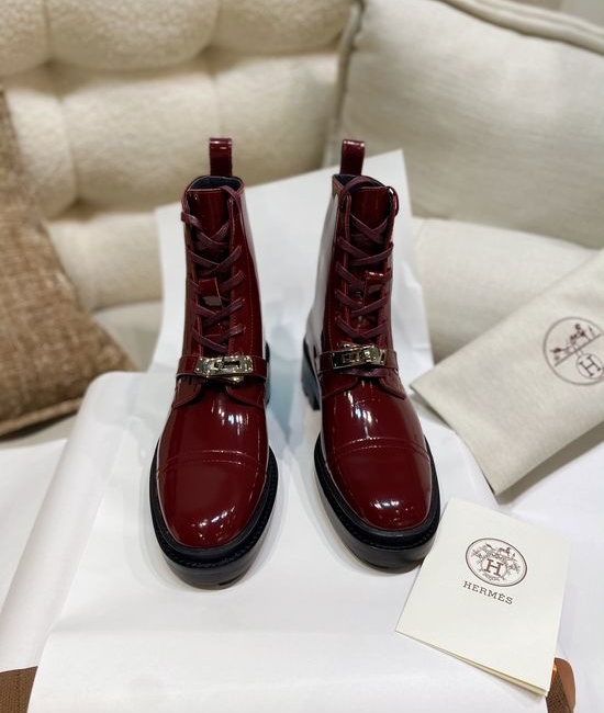 Hermes Buckle Decor Flat Ankle Boots Genuine Leather Non-slip Sole