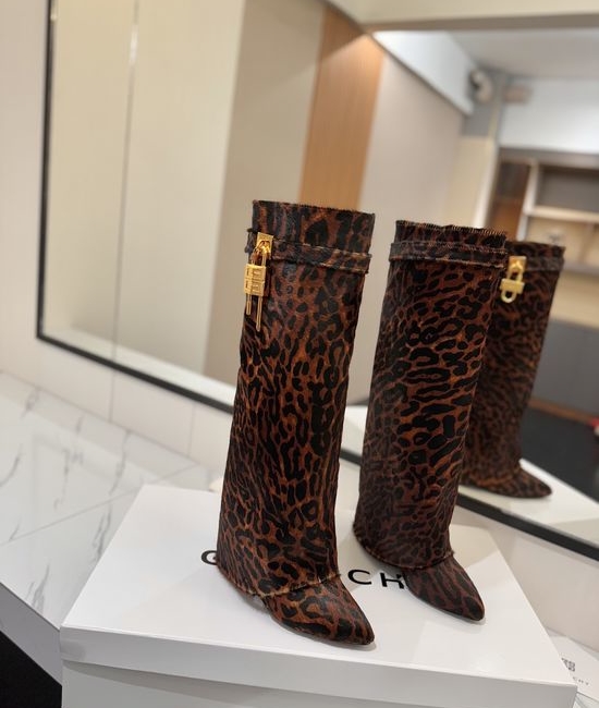 Givenchy Pony Hair High Heel Tall Boots with Metal Buckle