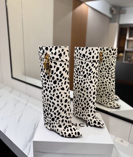 Givenchy Pony Hair High Heel Tall Boots with Metal Buckle
