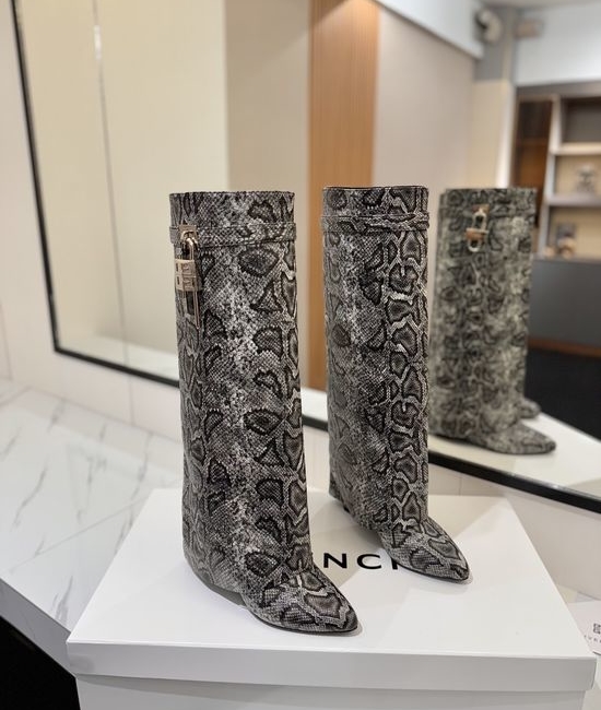 Givenchy Snake Print High Heel Tall Boots with Logo Buckle