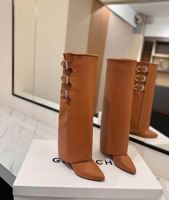Givenchy Genuine Leather High Heel Tall Boots with Signature Buckle