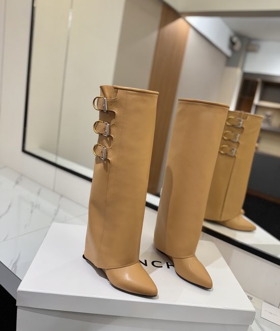 Givenchy Genuine Leather High Heel Tall Boots with Signature Buckle