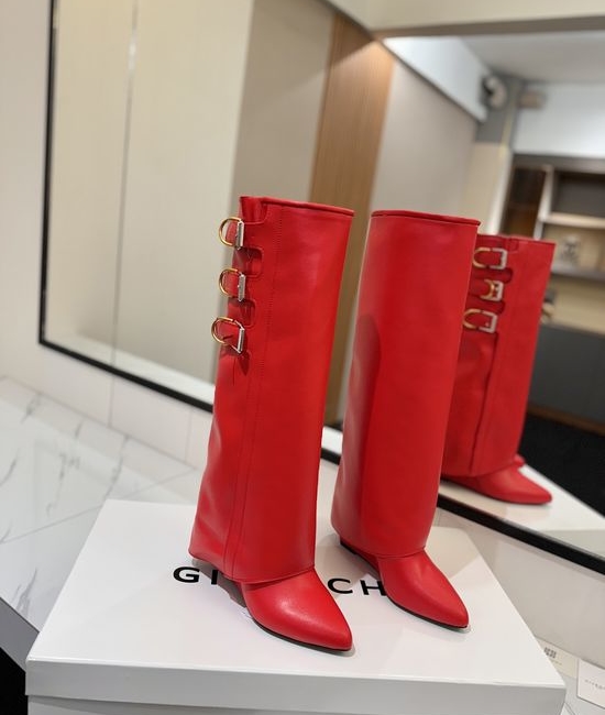 Givenchy Genuine Leather High Heel Tall Boots with Signature Buckle