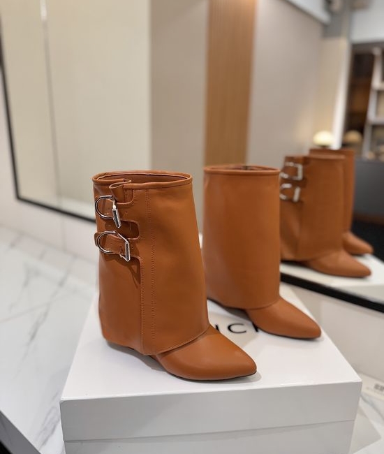 Givenchy Cowhide Knee High Heel Boots With Logo Buckle