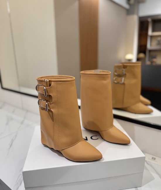 Givenchy Cowhide Knee High Heel Boots With Logo Buckle