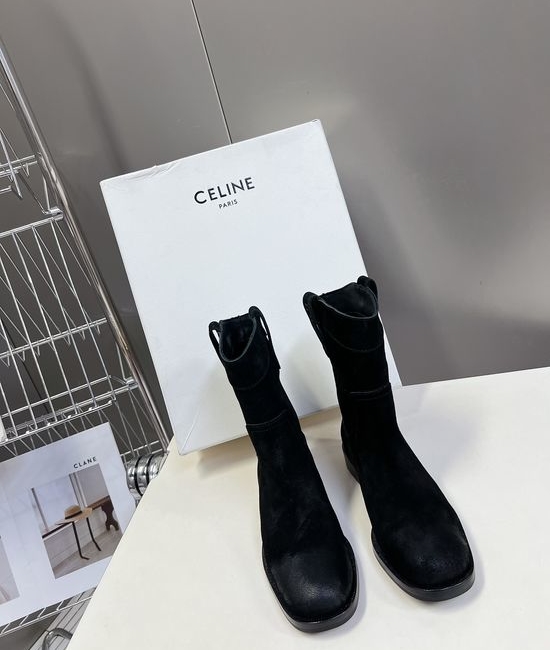 Celine Suede Western Ankle Boots with Low Heel