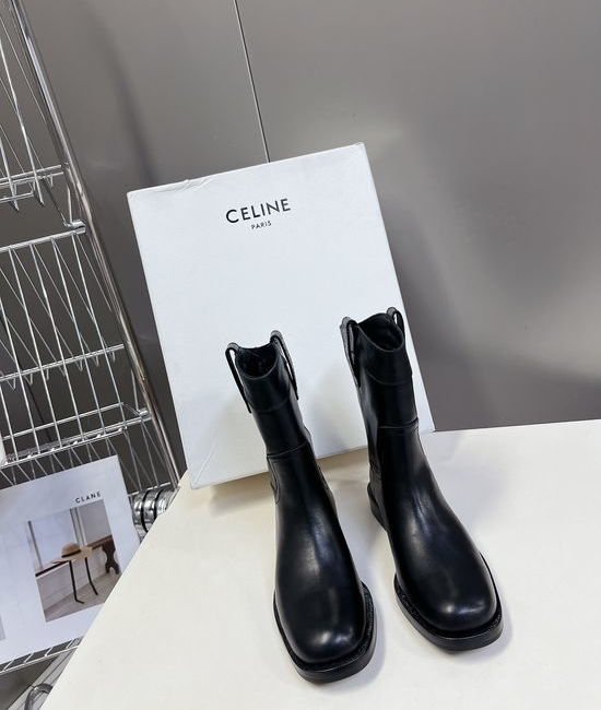 Celine Suede Western Ankle Boots with Low Heel