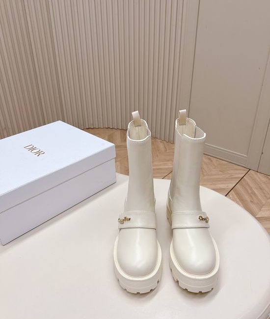 Christian Dior CD Buckle Decor Mid Calf Chelsea Boots Full Grain Leather