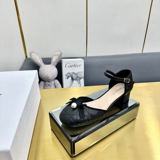Christian Dior CD Embroidered Ballet Flats with Pearl Buckle