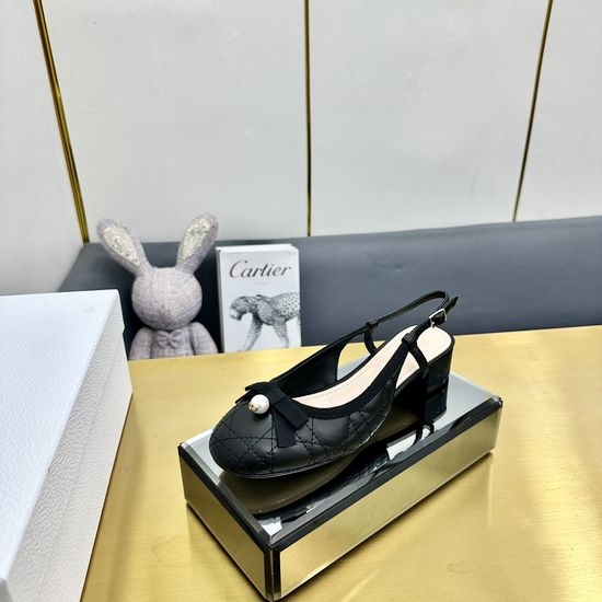 Christian Dior CD Embroidered Ballet Flats with Pearl Buckle