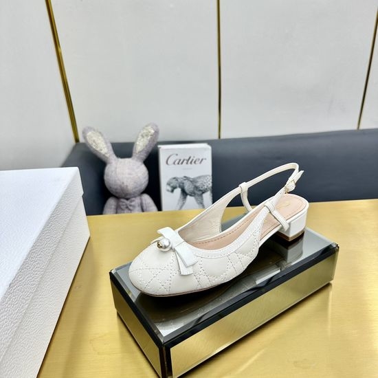 Christian Dior CD Embroidered Ballet Flats with Pearl Buckle