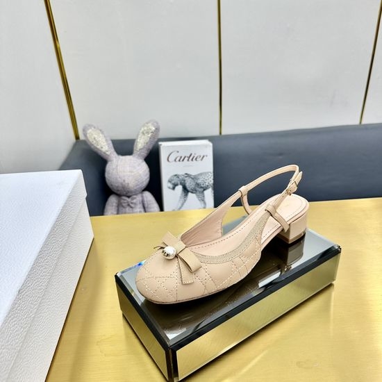 Christian Dior CD Embroidered Ballet Flats with Pearl Buckle