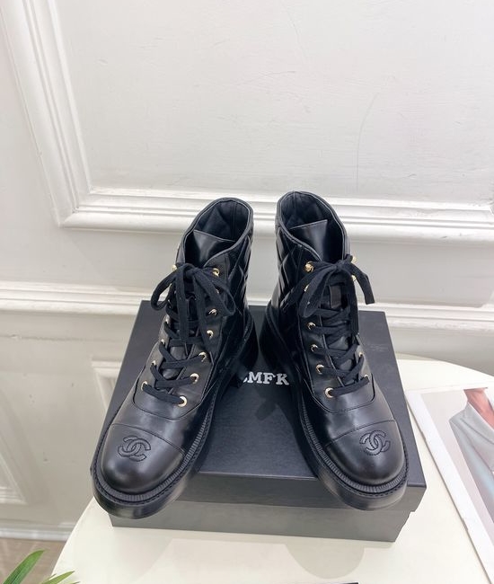 Chanel Chic Leather Ankle Boots with Logo Buckle Detail