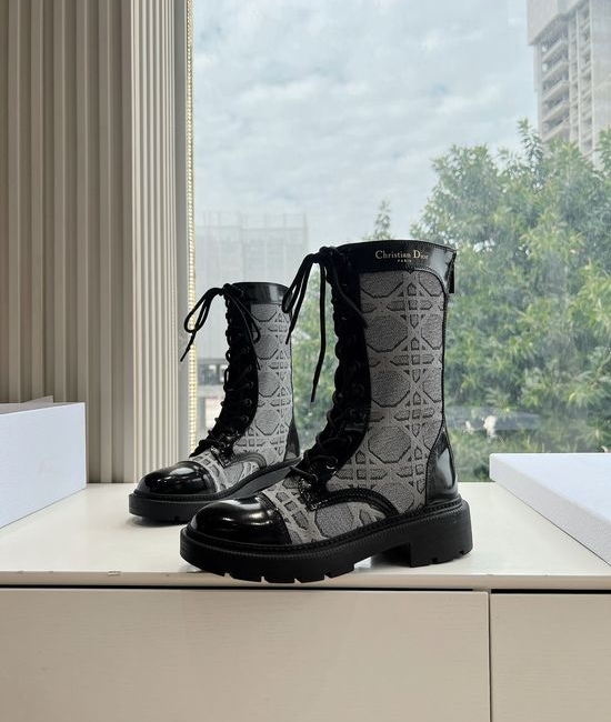 Christian Dior CD Round Toe Chelsea Mid Calf Knight Boots Durable Outsole