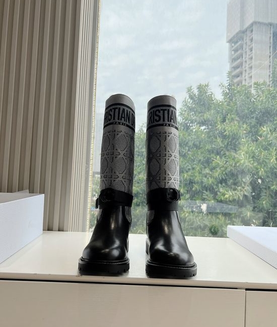 Christian Dior CD Round Toe Chelsea Mid Calf Knight Boots Durable Outsole