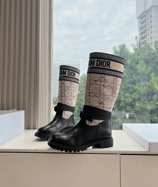 Christian Dior CD Round Toe Chelsea Mid Calf Knight Boots Durable Outsole