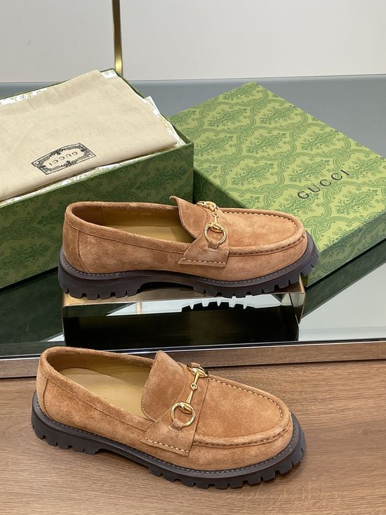 Gucci Suede Horsebit Low Top Platform Loafer Shoes Classic Design