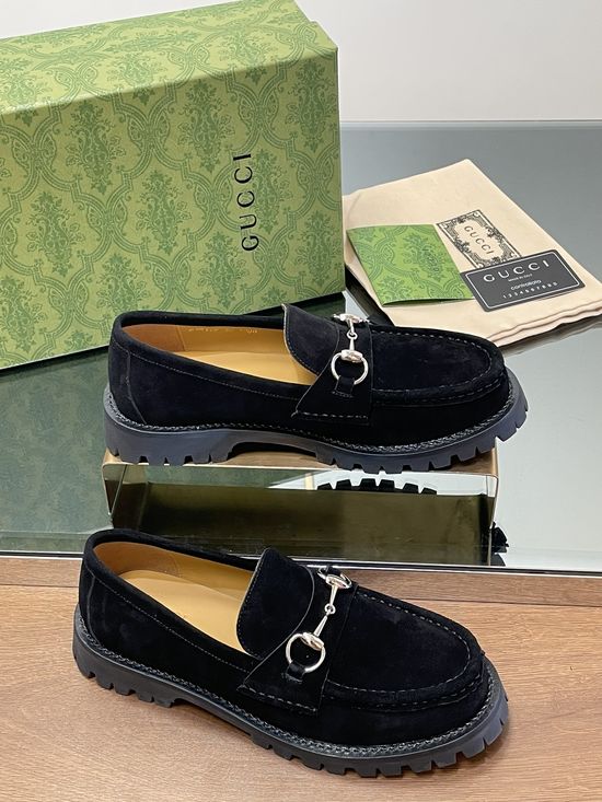 Gucci Suede Horsebit Low Top Platform Loafer Shoes Classic Design