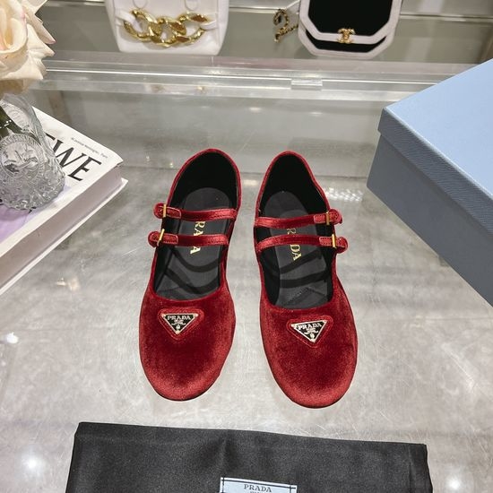 Prada Soft Mary Jane Flats With Gold Tone Buckle
