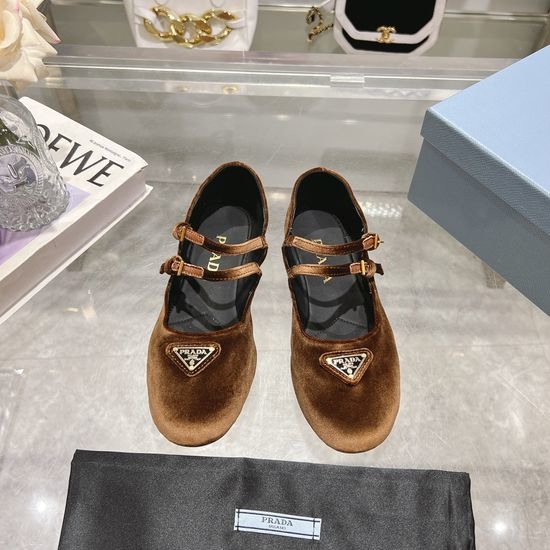 Prada Soft Mary Jane Flats With Gold Tone Buckle