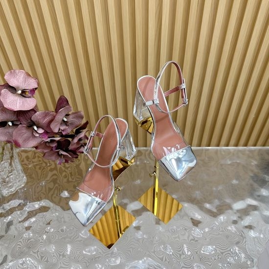 Amina Muaddi Patent Leather Acrylic Heel Shoes with Leather Sole