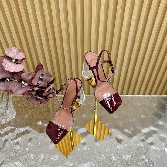 Amina Muaddi Patent Leather Acrylic Heel Shoes with Leather Sole