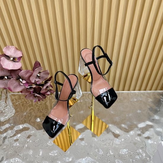 Amina Muaddi Patent Leather Acrylic Heel Shoes with Leather Sole