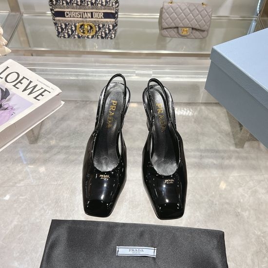 Prada Square Toe Block Heel Slip On Dress Sandals