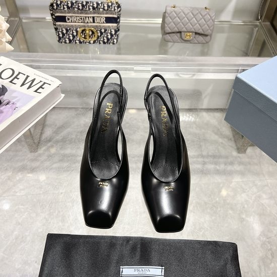 Prada Square Toe Block Heel Slip On Dress Sandals