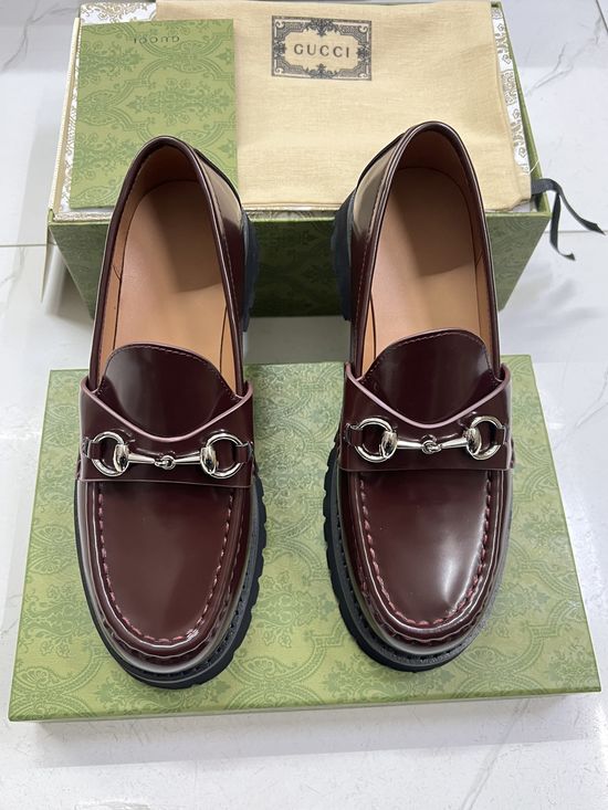 Gucci Classic Horsebit Thick Sole Leather Loafers