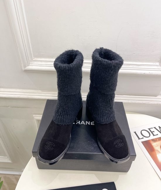 Chanel Stylish Knit Boots with Genuine Leather Sole