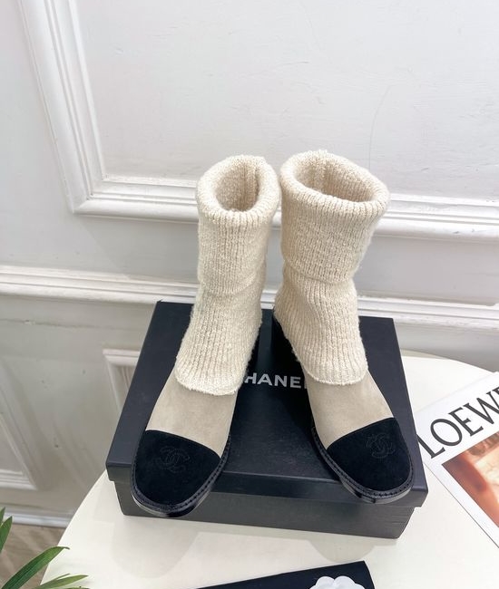 Chanel Stylish Knit Boots with Genuine Leather Sole
