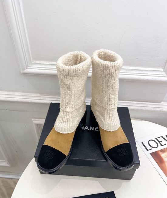 Chanel Stylish Knit Boots with Genuine Leather Sole