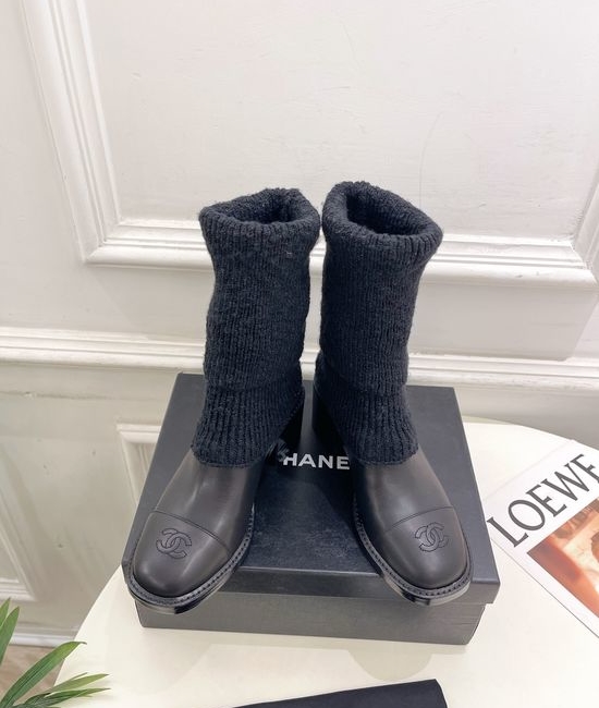 Chanel Stylish Knit Boots with Genuine Leather Sole
