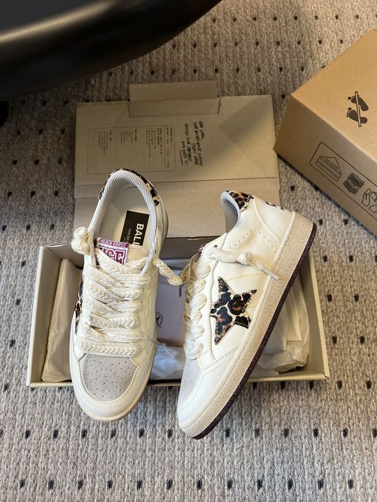 Golden Goose Vintage Distressed Casual Thick Sole Sneakers with Leopard Detail