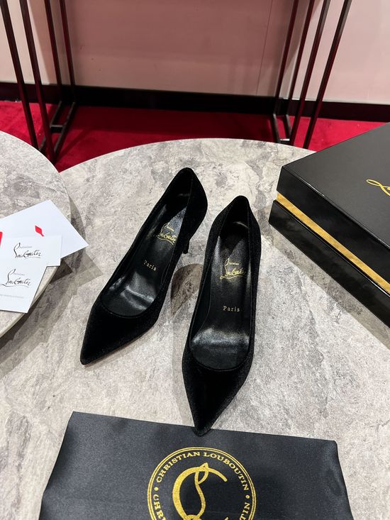 Christian Louboutine Velvet Pointed Toe Slip On Stiletto Heel Pumps
