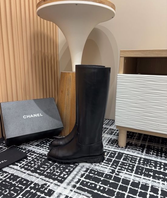 Chanel Stitching Design Flat Knee High Riding Boots