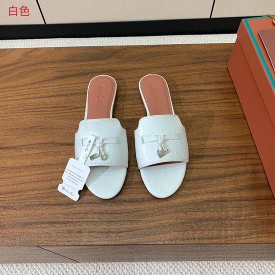 Loro Piana Ostrich Embossed Leather Flat Slide Sandals