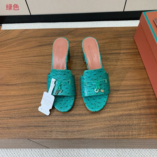 Loro Piana Ostrich Print Leather Mid-heel Slides Premium Sole Footwear